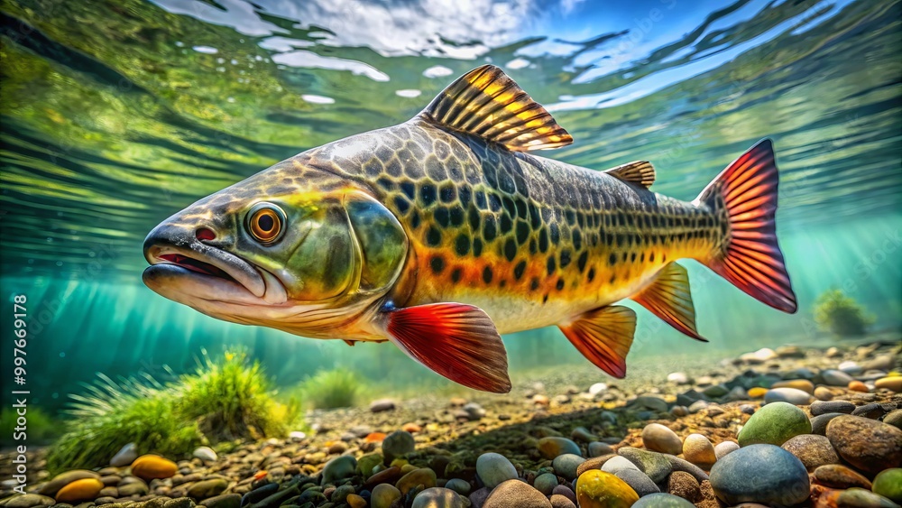 In the pristine waters of a freshwater river, Amur fish swim gracefully, embodying the elegance of nature while In the pristine waters of a freshwater river, Amur fish swim gracefully, embodying the elegance of nature while