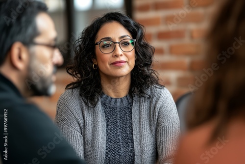 A mediation session led by a trained facilitator, helping team members discuss their differences and reach a mutual agre, Generative AI 