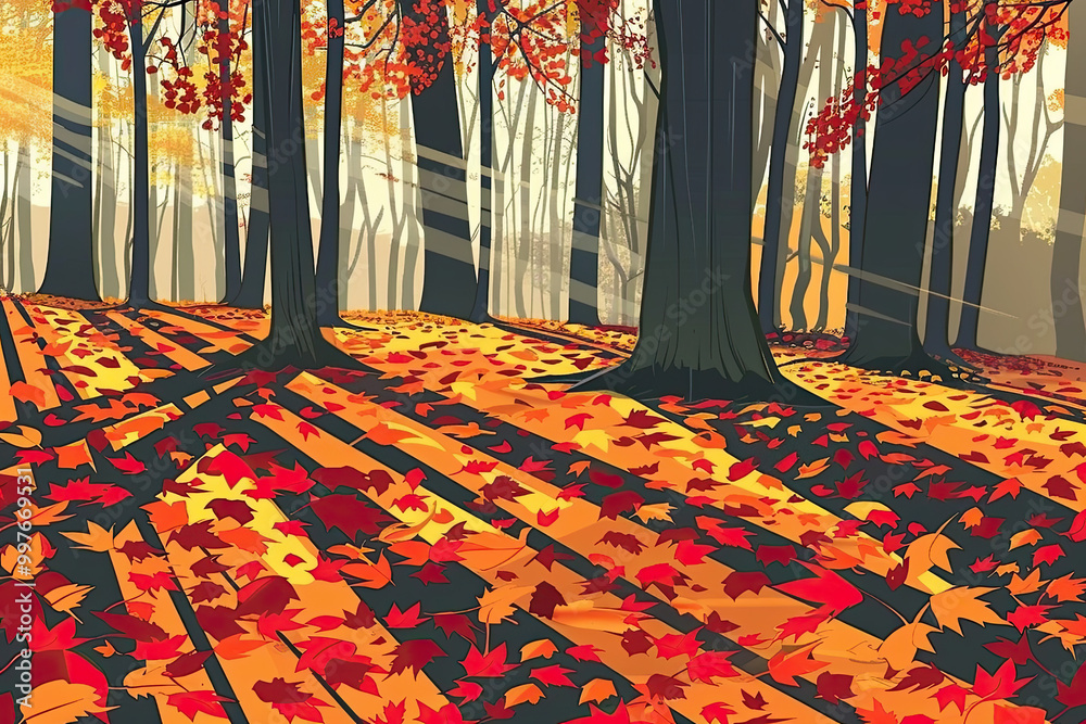 Comic-Style Forest in Autumn Breeze