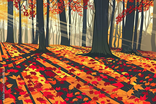 Obraz na płótnie Comic-Style Forest in Autumn Breeze w salonie