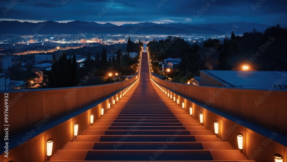 Obraz premium Illuminated Cityscape and Mountains at Dusk