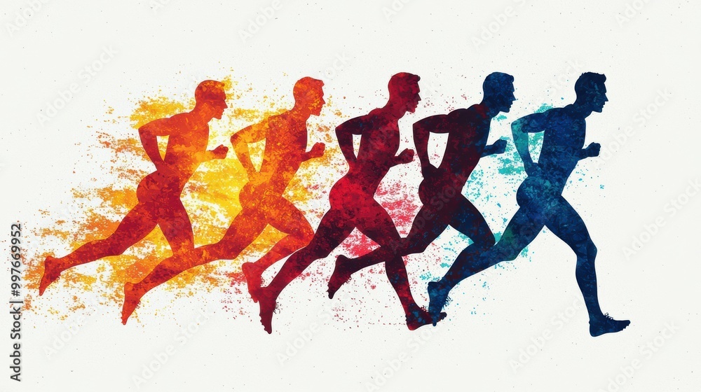 Dynamic running silhouette illustration showcasing movement and energy. vibrant colors transition from warm to cool, symbolizing speed and athleticism. Dynamic running silhouette illustration showcasing movement and energy. vibrant colors transition from warm to cool, symbolizing speed and athleticism.