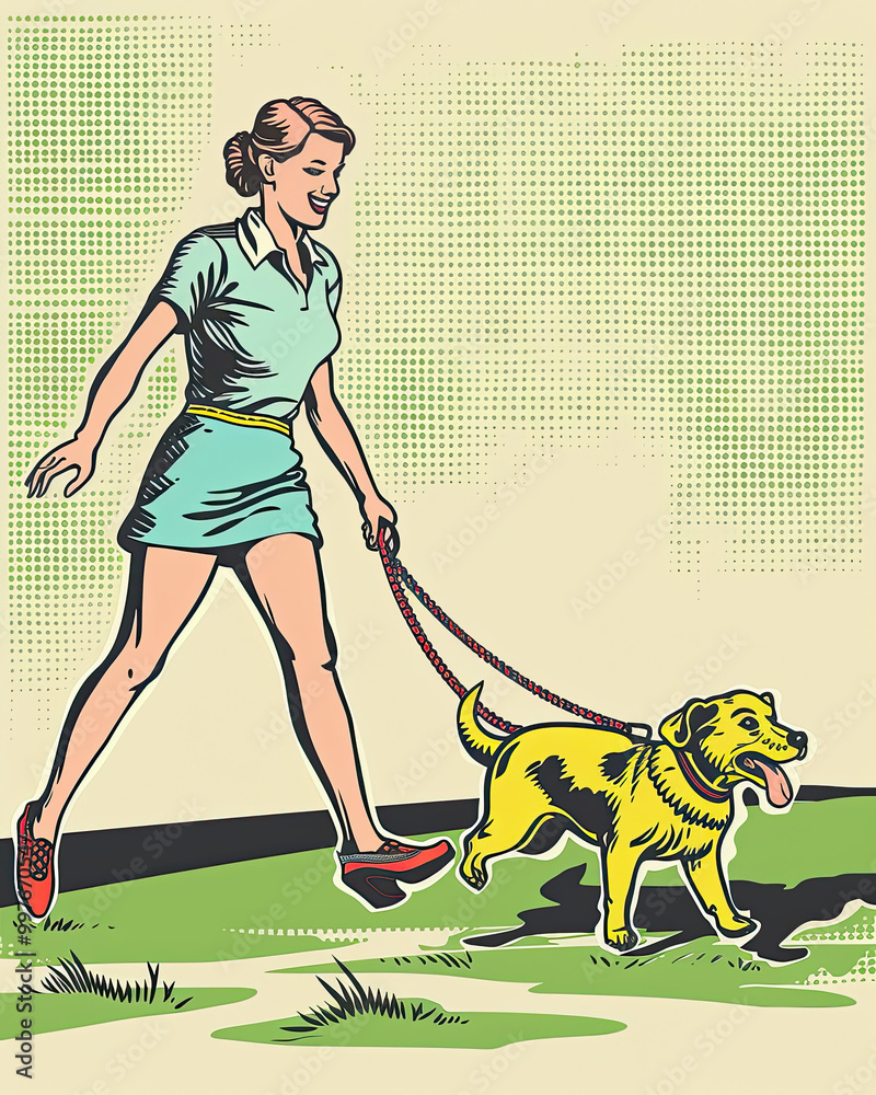 Tugging Leash in Vintage Style