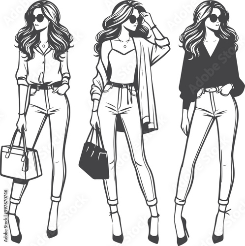 Beautiful modern girls' silhouette vector design.