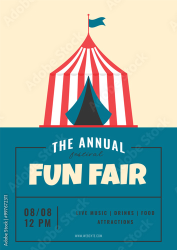 Fun fair festival invitation poster. Circus tent in flat style. Vector illustration concept