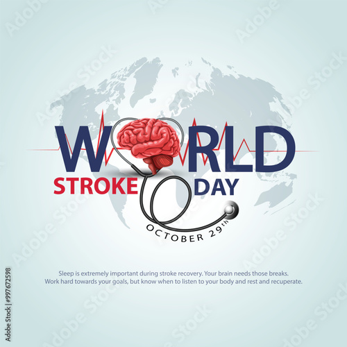 World stroke day with red Brain and world sign. abstract  vector illustration design