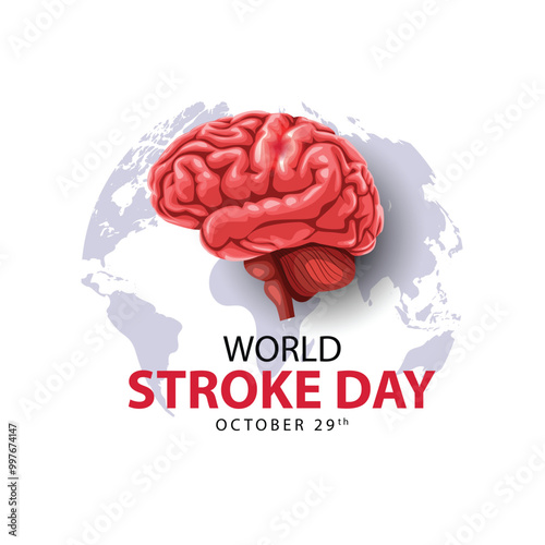 World stroke day with red Brain and world sign. abstract  vector illustration design