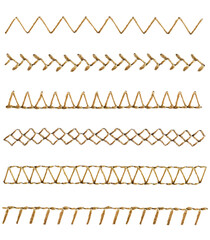 A set of variety of sewing thread stitches isolated cutout on transparent