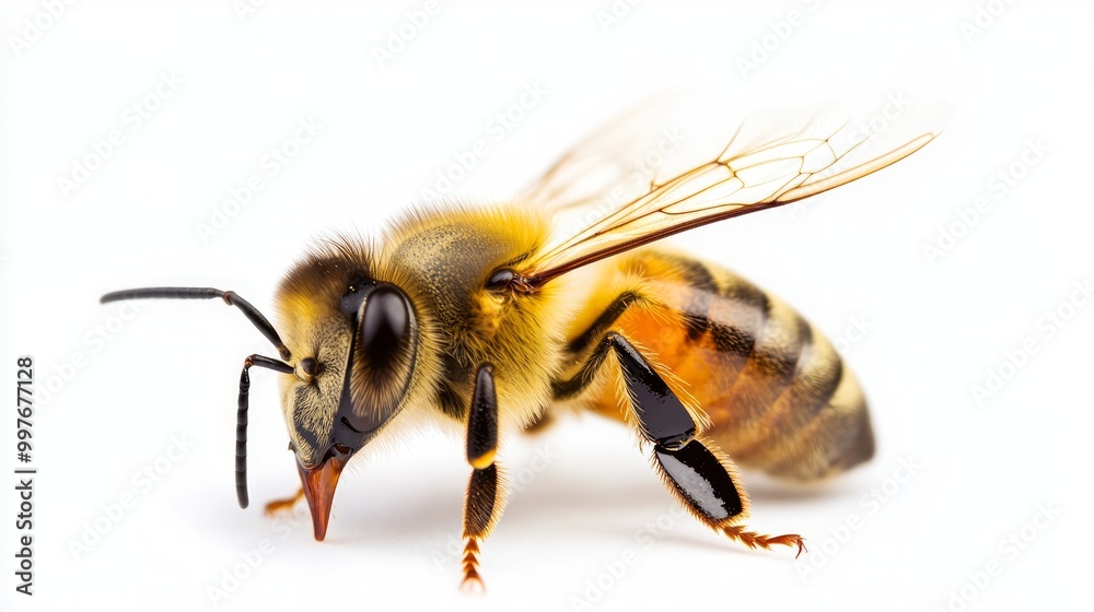 Bee isolated on white background. Close up of honeybee Bee isolated on white background. Close up of honeybee