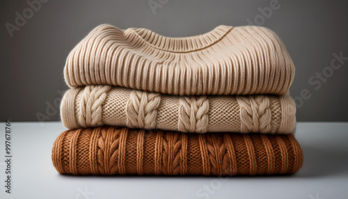 cozy woolen sweater folded neatly on a clean white background