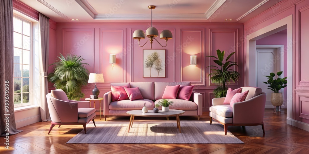 Fototapeta premium Soft light pink shades evoke a soothing ambiance, enhancing elegant interior design while adding warmth and charm to