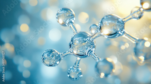 Molecular structure with clear bubbles and light reflections, showcasing beauty of chemistry and science. image captures essence of molecular interactions and fluidity