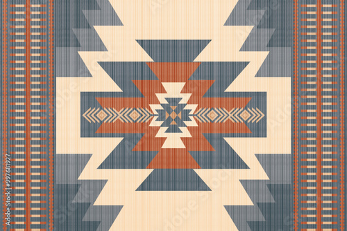 Navajo Native America South Western inspired area rugs ethnic decor style. tribal vector seamless pattern. Indian ornament Boho geometric ornament.folk.orientel. Window .blanket, rug. Woven carpet photo