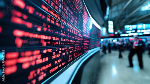 Dynamic flight information display at airport with red text, showcasing real-time updates on arrivals and departures.