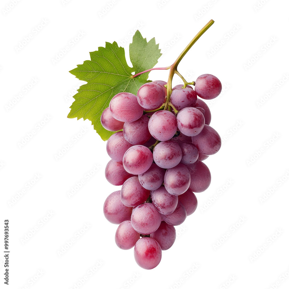 Fototapeta premium Fresh Bunch of Red Grapes with Green Leaf