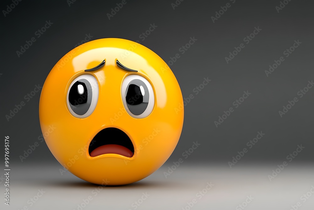 3D Rendered Yellow Emoticon with Fearful Expression 3D Rendered Yellow Emoticon with Fearful Expression