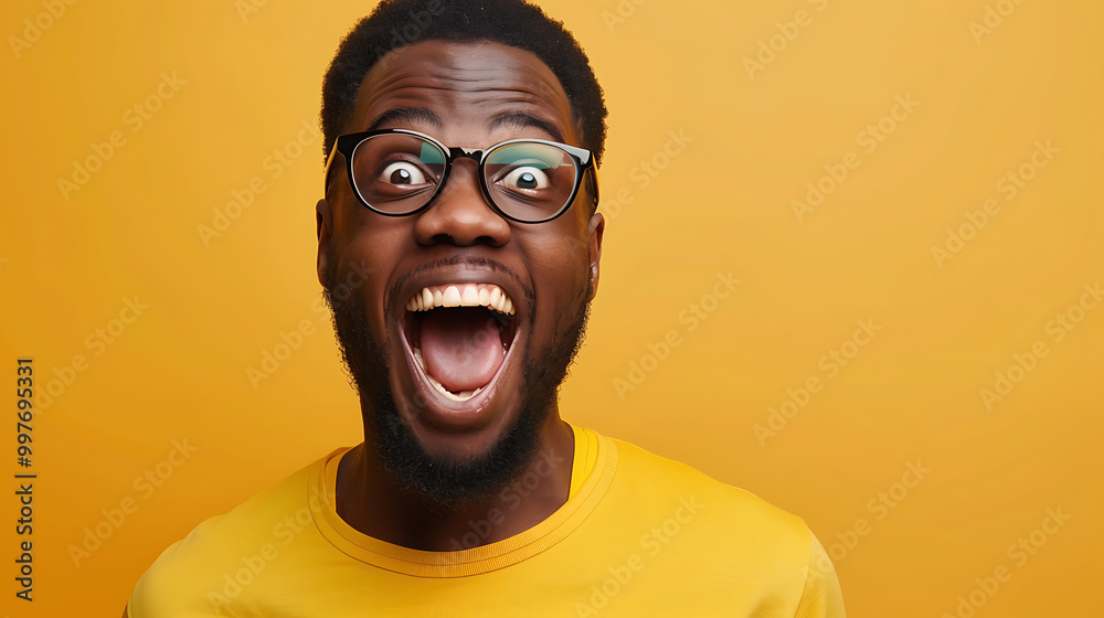 A joyful Black African man expressing surprise and excitement with an animated expression, capturing raw and genuine emotion. A joyful Black African man expressing surprise and excitement with an animated expression, capturing raw and genuine emotion.