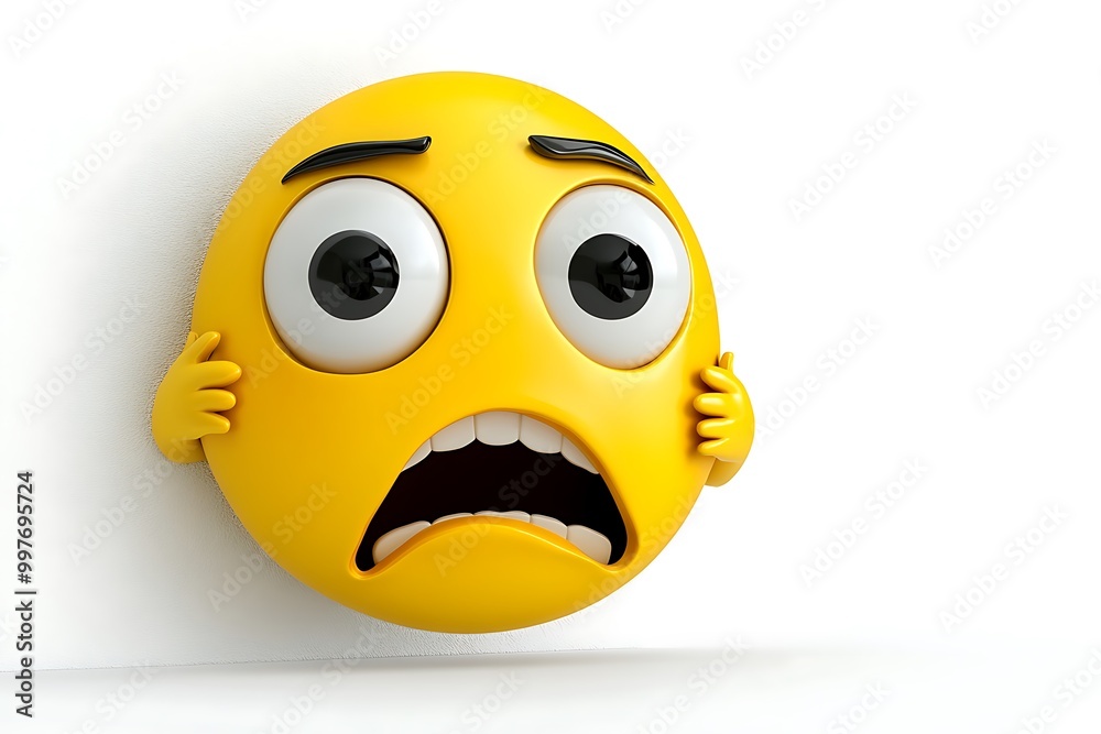 Fototapeta premium 3D Yellow Emoji with Wide Eyes and Open Mouth