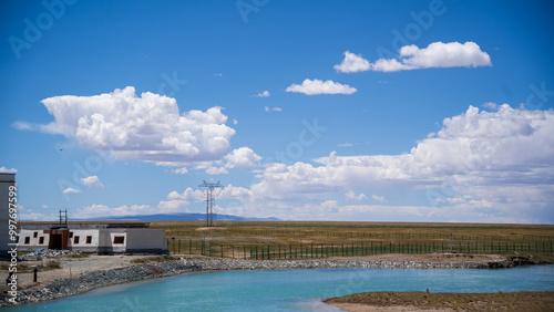 landscape with river and blue sky