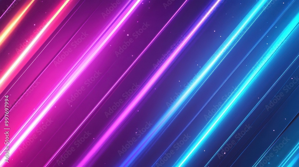 Experience a vibrant vector background with shiny strips and bright neon lines in a retro s style. Perfect for tech layouts Experience a vibrant vector background with shiny strips and bright neon lines in a retro s style. Perfect for tech layouts