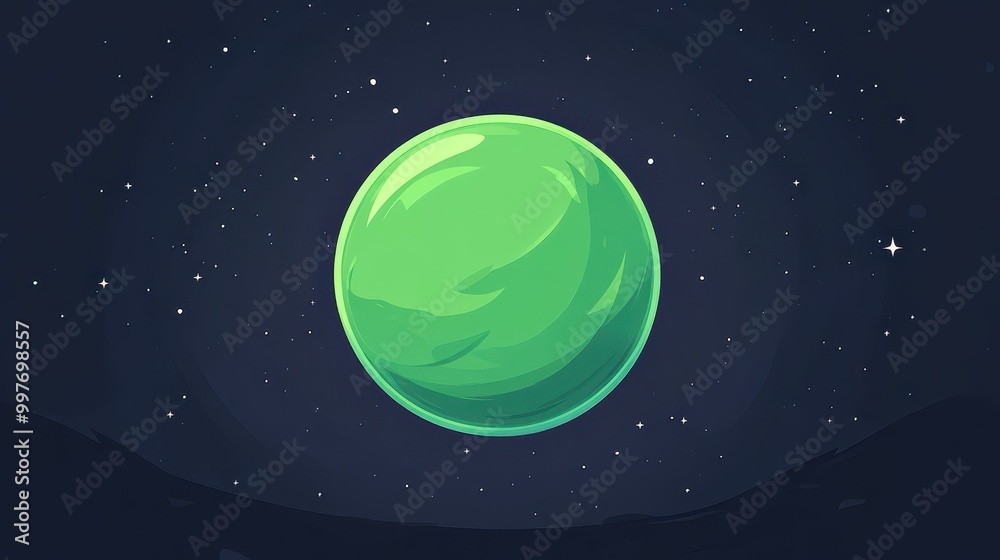 A vibrant green planet adorned with playful dots, styled in a modern cartoon illustration for an eyecatching look. A vibrant green planet adorned with playful dots, styled in a modern cartoon illustration for an eyecatching look.