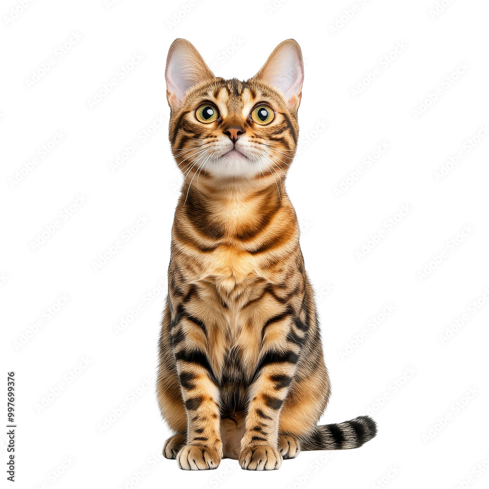Cute Bengal Cat Sitting Isolated