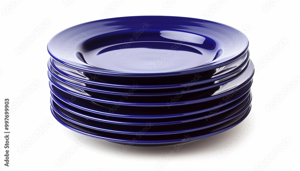 Stack of deep blue ceramic plates, Elegant dinnerware design showcased on white background Stack of deep blue ceramic plates, Elegant dinnerware design showcased on white background
