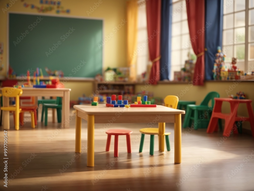 Empty Table in the Blurred Preschool Empty Table in the Blurred Preschool