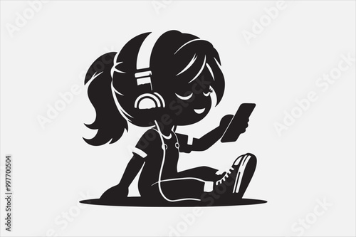 A playful avatar listening to music.