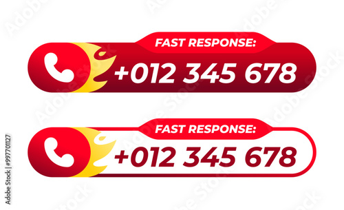 Fast response call button with fire flame icon vector design. for customer service or call center icon