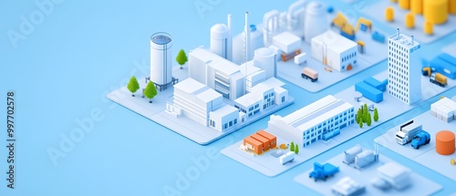 A cityscape with a lot of buildings and vehicles, 3d style