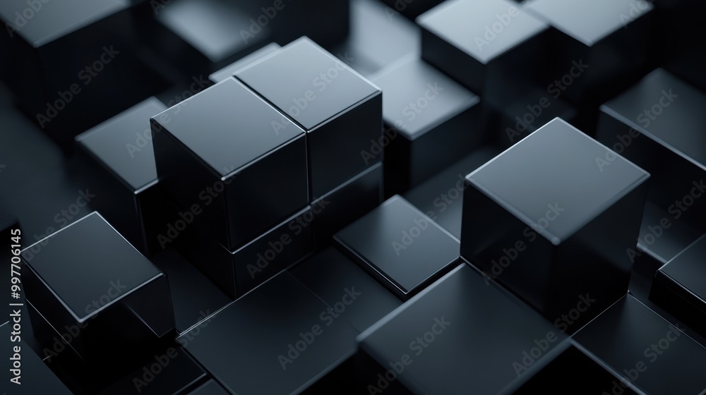 Abstract Composition of Black Cubes with Geometric Shadows Abstract Composition of Black Cubes with Geometric Shadows