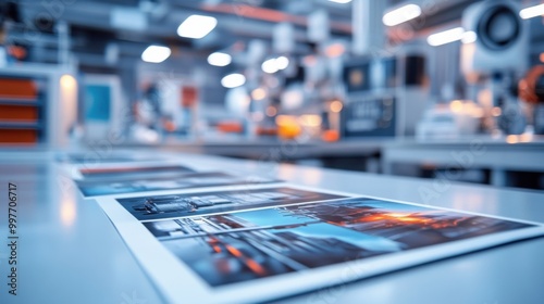 Wallpaper Mural A vibrant medical flyer template with a shield and cross symbol in the center, set against a blue science laboratory background Torontodigital.ca