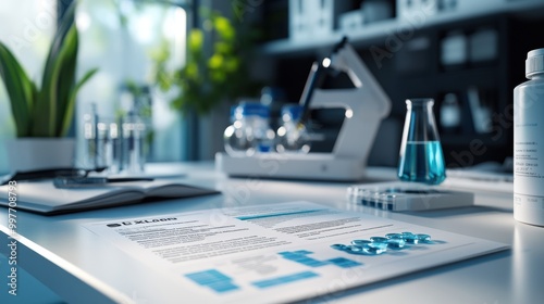 Wallpaper Mural Nurse symbol in a sleek, modern design displayed on a blue laboratory table, surrounded by advanced lab equipment and a clean, professional environment. Torontodigital.ca