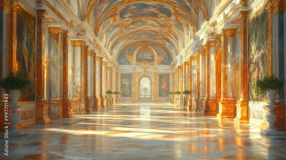 Grand hall with ornate architecture and elegant decor.