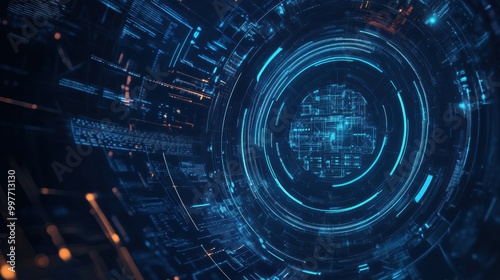 Abstract Digital Interface with Glowing Blue and Orange Elements