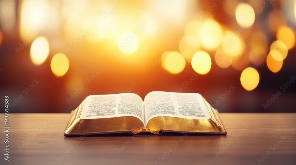 A serene closeup of an open Bible, showcasing golden edges and a blurred background, perfect for spiritual reflection. A serene closeup of an open Bible, showcasing golden edges and a blurred background, perfect for spiritual reflection.