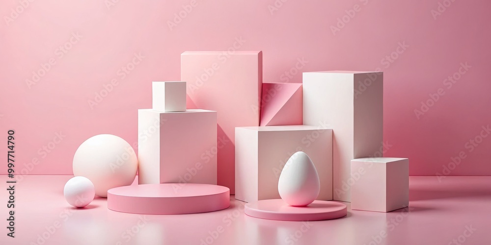 Elegant Geometric Shapes Composition on Pink Surface - Modern Minimalist Design for Product Display, Social Media, and Web Decor Elegant Geometric Shapes Composition on Pink Surface - Modern Minimalist Design for Product Display, Social Media, and Web Decor