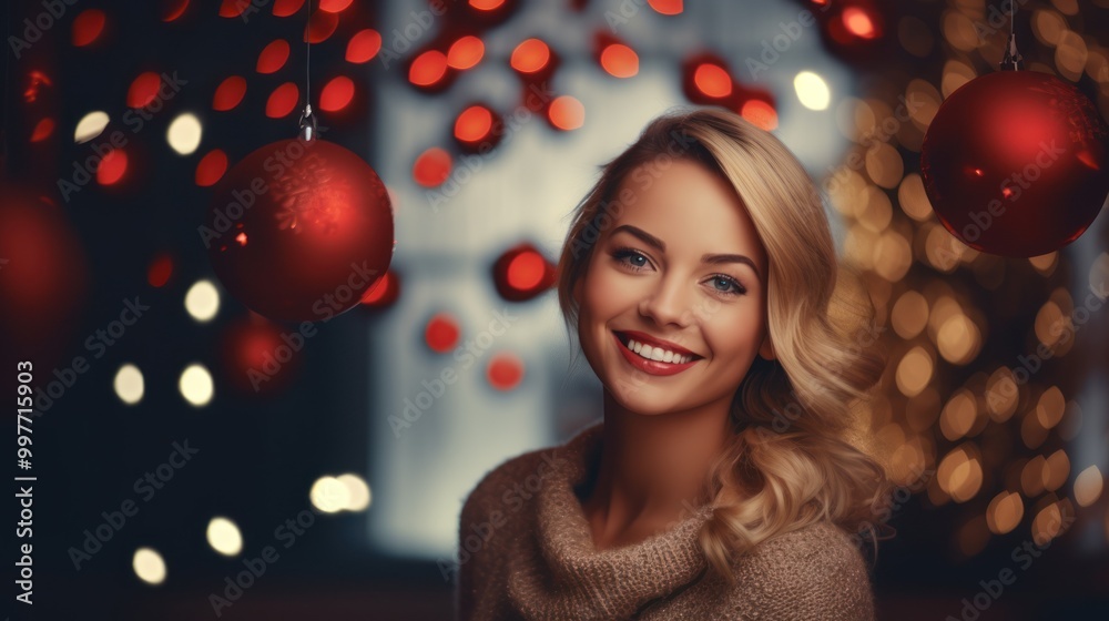 Beautiful woman celebrating Christmas at home. Girl in a seasonal winter interior. The concept of holidays. Beautiful woman celebrating Christmas at home. Girl in a seasonal winter interior. The concept of holidays.