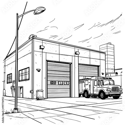Firefighter Station Isolated Coloring Page
