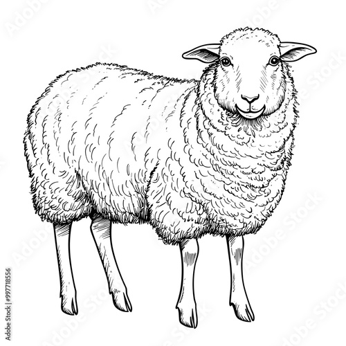 Sheep Isolated Coloring Page for Kids