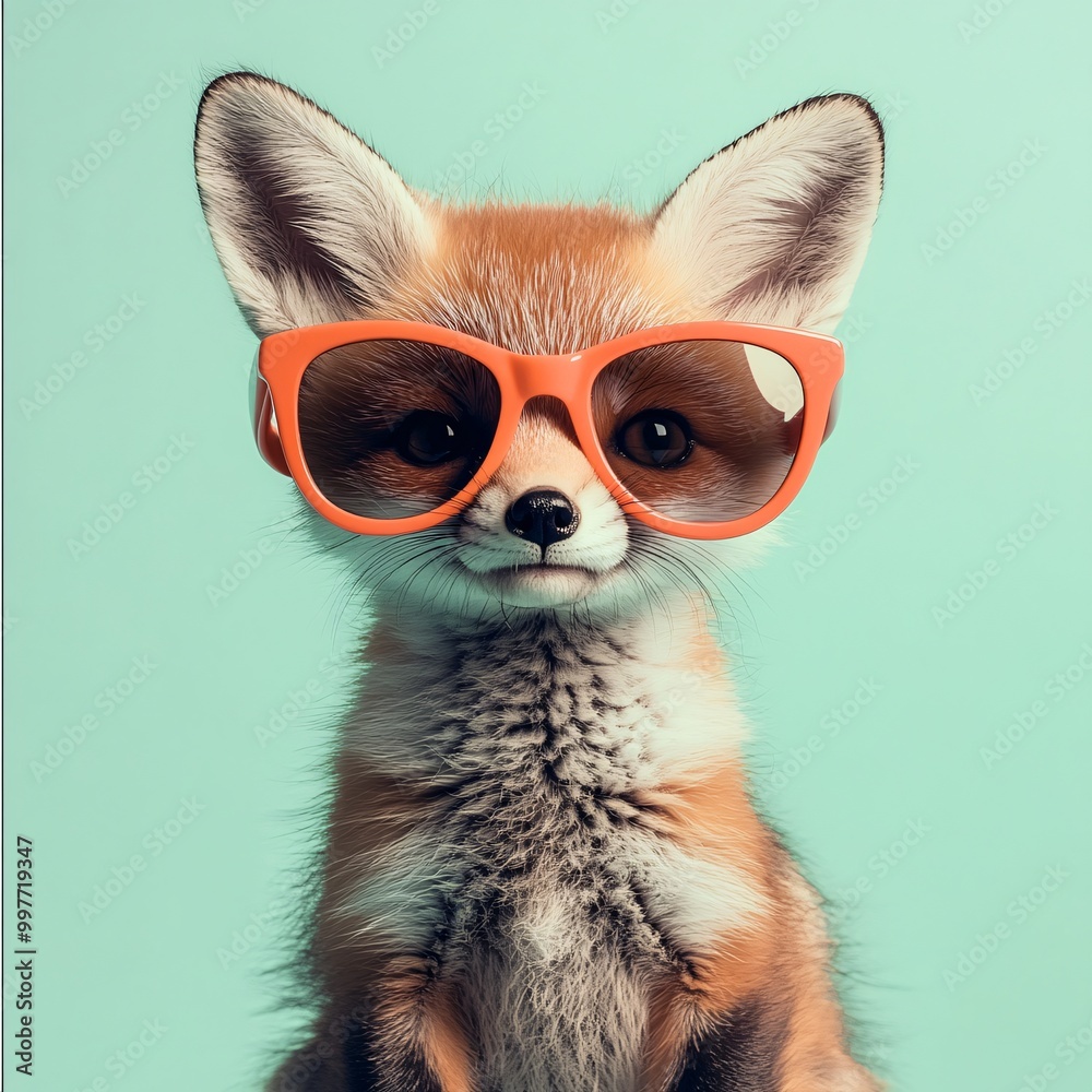 Fox wearing orange sunglasses, playful expression Fox wearing orange sunglasses, playful expression