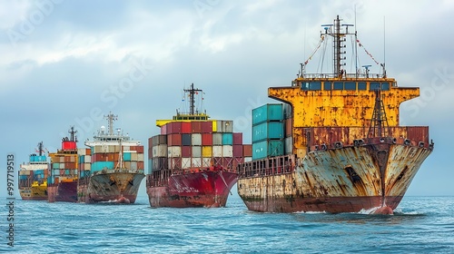 Cargo ships stuck in a web of trade agreements and sanctions, trade barrier, global trade entanglement