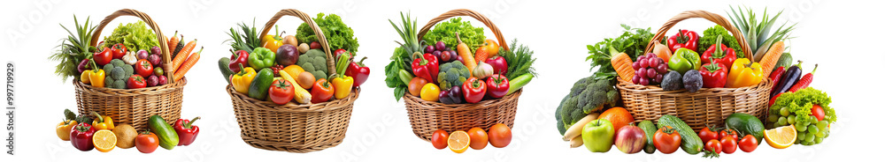 Collection of Fruit and Vegetables in a Basket on a Transparent Background Collection of Fruit and Vegetables in a Basket on a Transparent Background