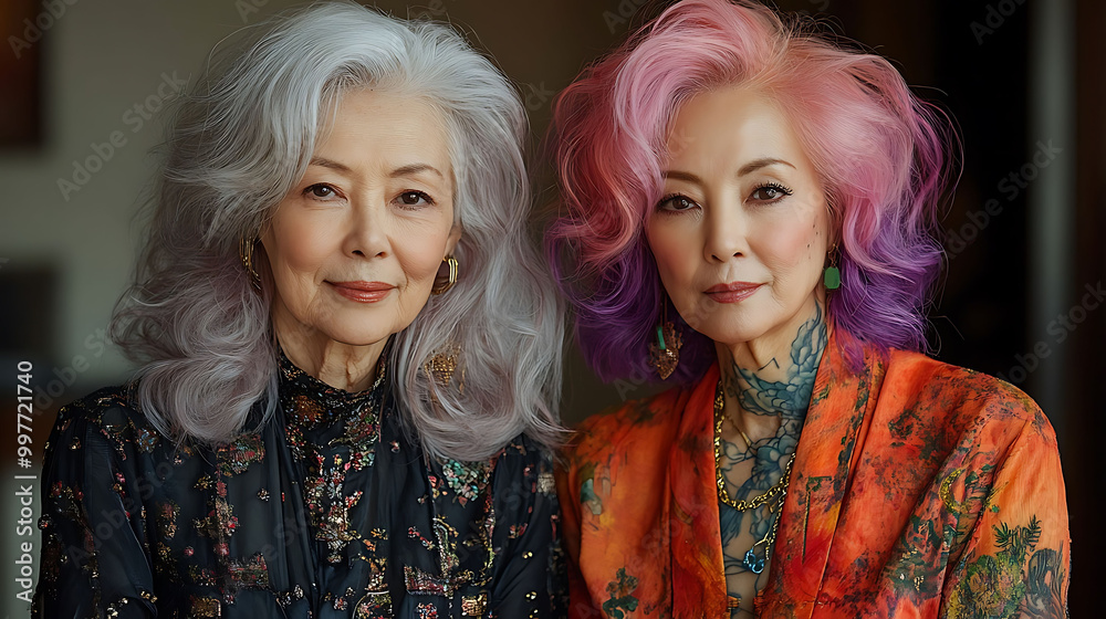 Two Stylish Women with Colorful Hair Two Stylish Women with Colorful Hair