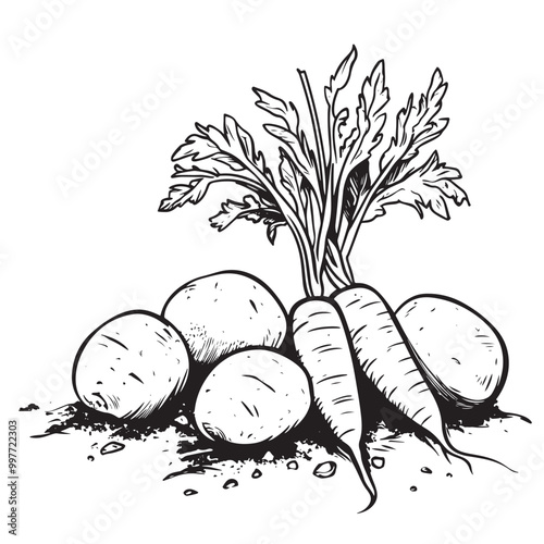 Carrots and potatoes freshly pulled from soil