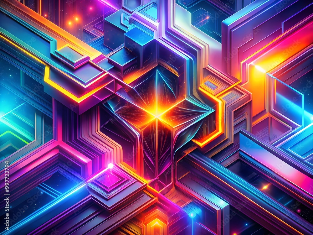 Background with isometric perspective shapes and lines