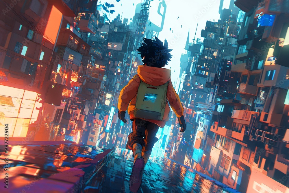 Fototapeta premium Character Stepping Out of Video Game World