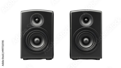 Two Black Audio Speakers with Woofers