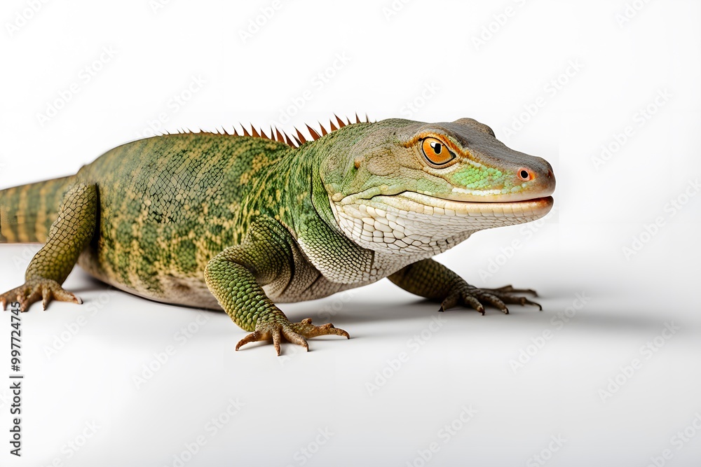 Fototapeta premium Caiman lizard on white background, AI Generated